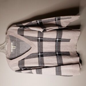 Max Studio Window Pane Pattern Vneck Longsleeve Knit Crochet Sweater 1X